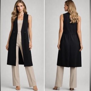 Theory Aggie Black Wool Long Vest Sleeveless Open Front Tailored Sz 8 Minimalist